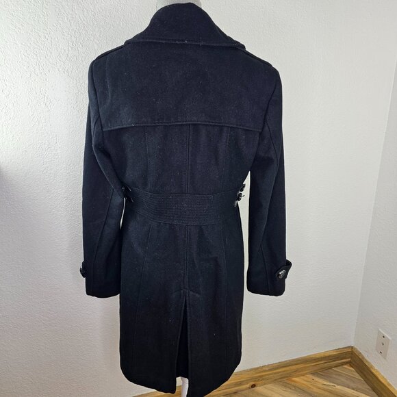 Kenneth Cole New York Black Wool Blend Side Buckle Coat Size 6 - Picture 5 of 7